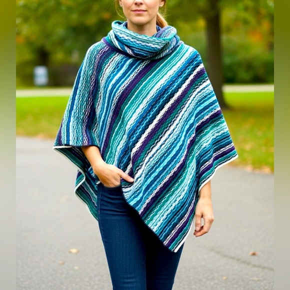 Boutique Multi Color Womens One Size Knit Acrylic Pull Over Cowl Neck Poncho NWT - Picture 1 of 11